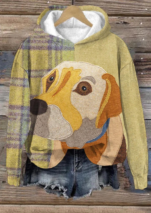

Hoodies Plaid Dog Long Sleeve Hoodie in Multicolor. Size: L,M,,XL