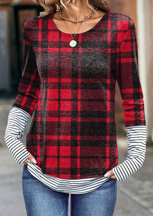 

Blouses Plaid Striped Long Sleeve Blouse in Multicolor. Size: L,M,,XL
