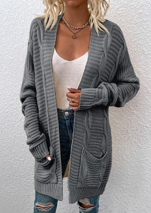 

Cardigans Pocket Long Sleeve Cardigan in Gray. Size