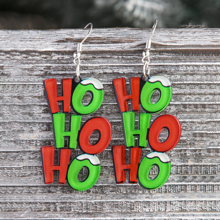 Christmas Color-Blocked Ho Ho Ho Acryl Hook Earrings