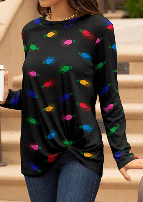 

Blouses Christmas Lights Twist Long Sleeve Blouse in Black. Size: L,M,,XL