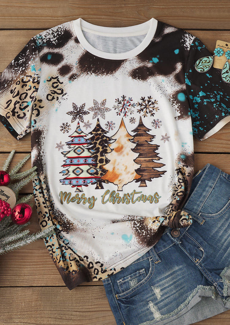 

T-shirts Tees Merry Christmas Cow Leopard T-Shirt Tee in Multicolor. Size: L,M,,XL