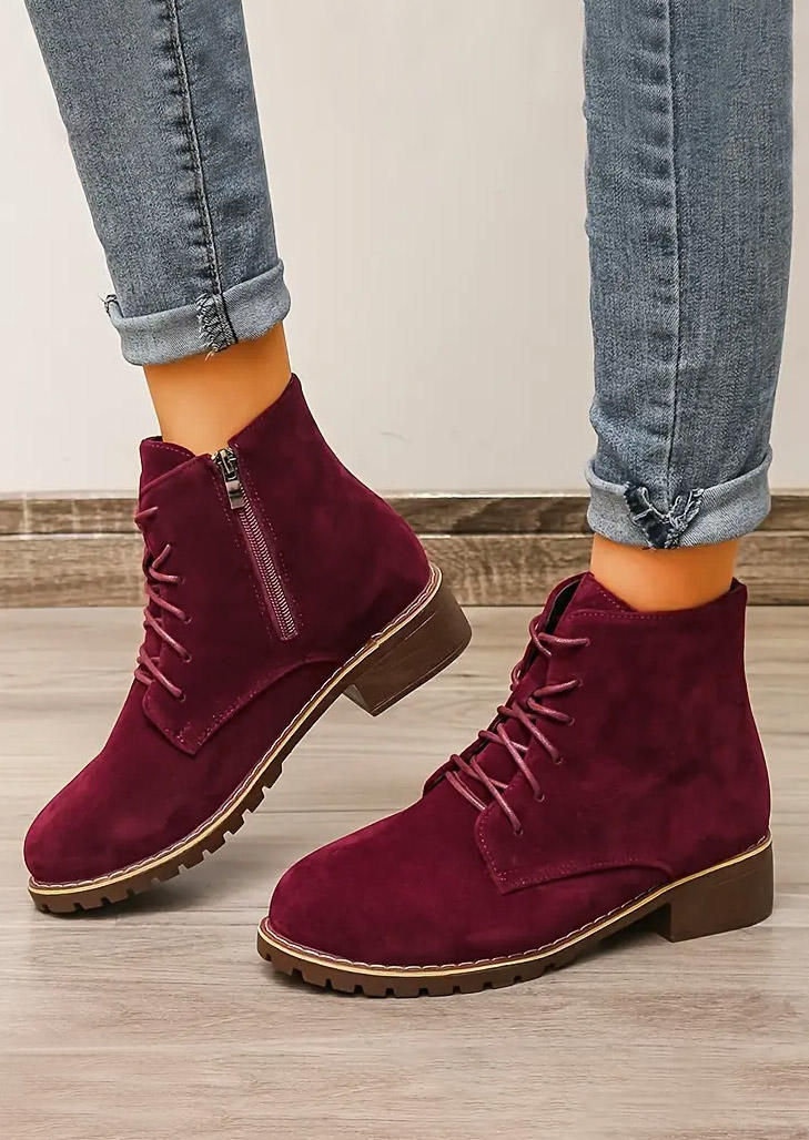 Zipper Lace Up Boots - Red