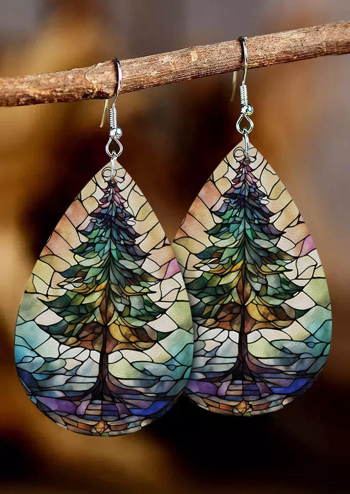

Earrings Colorful Christmas Tree Leather Ornament in Multicolor. Size
