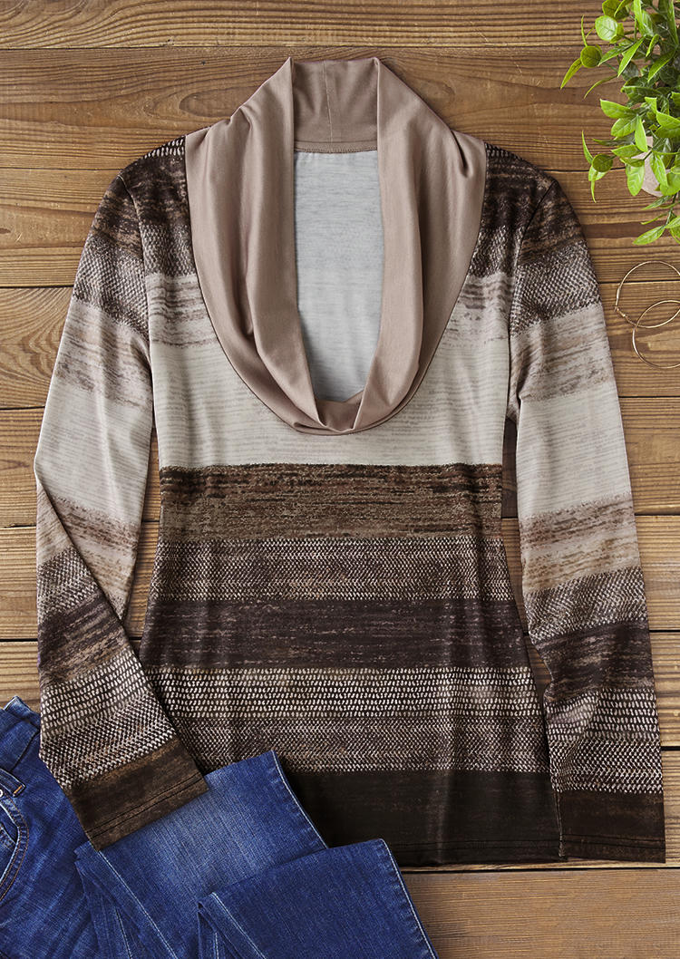 

Blouses Color-Blocked Cowl Neck Blouse - Coffee in Brown. Size