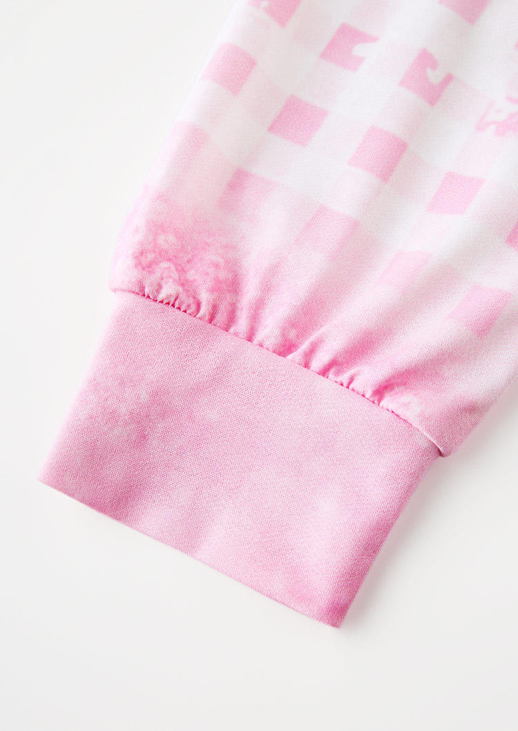 Christmas Tree Truck Plaid Striped Sweatshirt - Pink