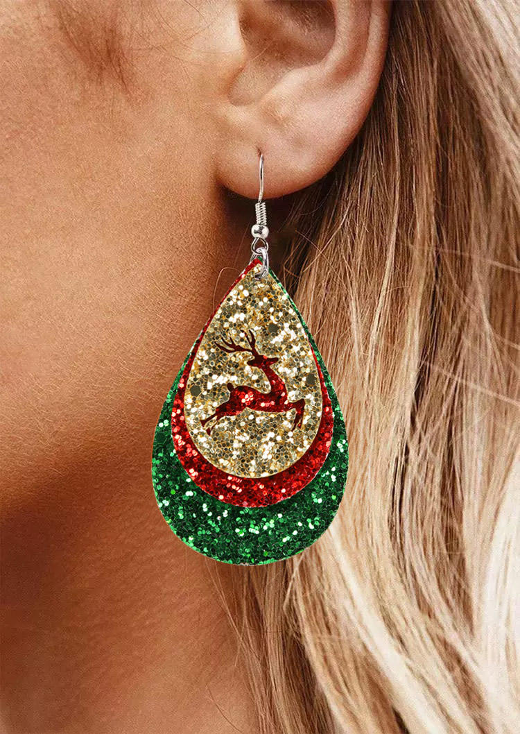 

Earrings Hollow Out Elk Glitter PU Leather Earrings in Multicolor. Size