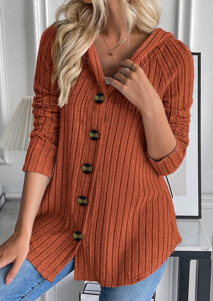 

Hoodies Ribbed Button Long Sleeve Hoodie in Orange. Size: L,M,,XL
