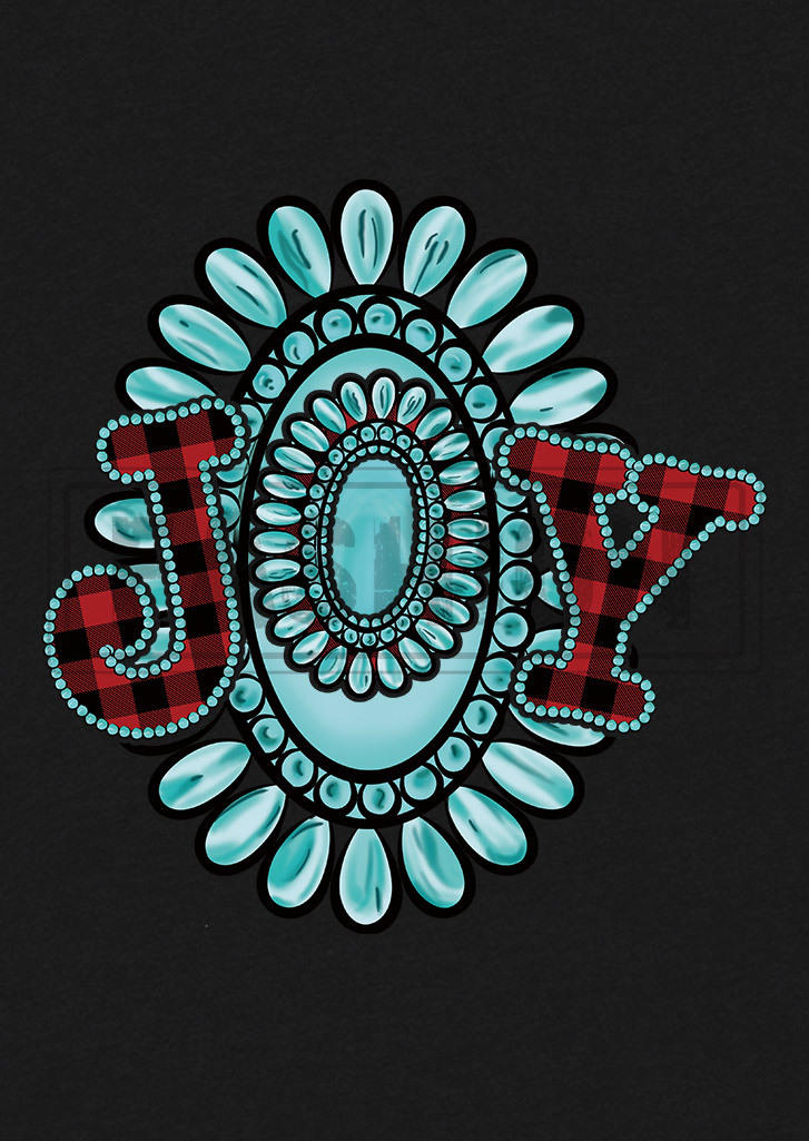 Christmas Turquoise Joy O-Neck T-Shirt Tee - Black