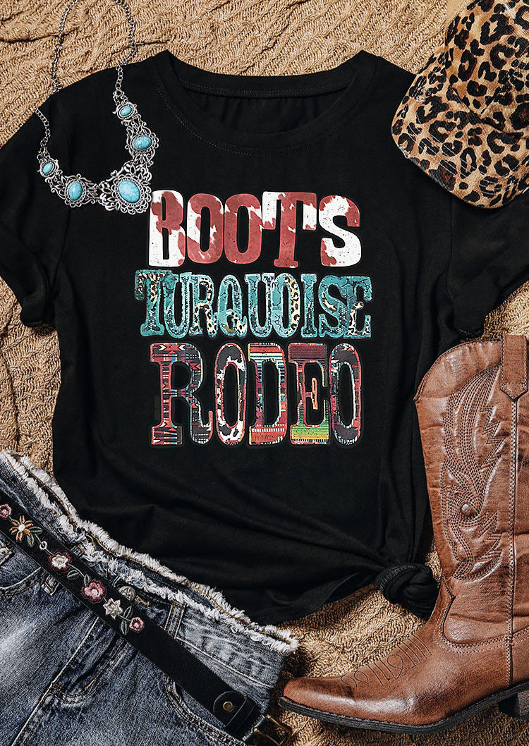 

T-shirts Tees Boots Turquoise Rodeo Western O-Neck T-Shirt Tee in Black. Size: L,M,,XL