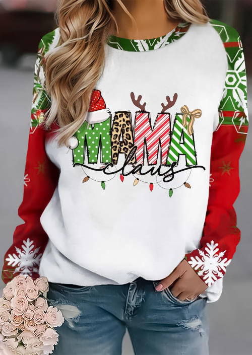 Christmas Mama Reindeer Lantern Snowflake Striped Sweatshirt - White